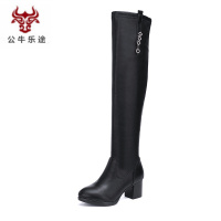 公牛乐途长筒靴女过膝粗跟弹力靴2020新款秋冬季真皮瘦瘦中跟高筒骑士靴子
