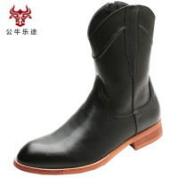 公牛乐途2020冬季男士靴子中筒皮靴韩版英伦高帮男鞋马靴尖头内增高马丁靴男靴