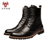 公牛乐途2020花男靴布洛克款式皮靴男韩版中筒靴真皮内增高男士高帮马丁靴男