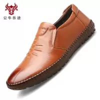 公牛乐途2020纯手工缝制懒人皮鞋男真皮男士软底软面皮休闲鞋牛筋底开车爸爸鞋