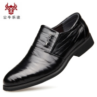 公牛乐途2020中年人男士皮鞋男商务正装低帮休闲鞋秋季套脚英伦棕色真皮爸爸鞋