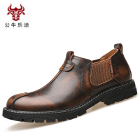 公牛乐途2020大头复古工装皮鞋男英伦低帮潮流切尔西男靴子真皮中帮马丁靴短靴