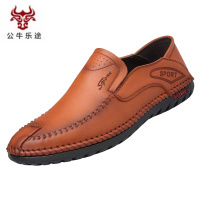 公牛乐途2020手工缝制皮鞋男真皮中年商务加绒保暖开车豆豆鞋潮流男士爸爸鞋子