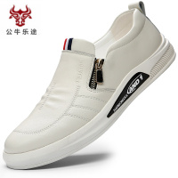 公牛乐途2020男士皮鞋内增高6cm百搭休闲旅游鞋男 秋冬季飞行员真皮英伦小白鞋子