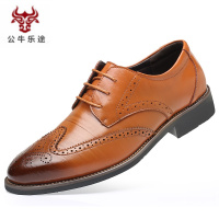 公牛乐途202045中年男士棕色休闲皮鞋46特大码47商务英伦48号花布洛克男鞋子