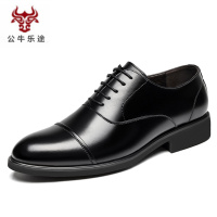 公牛乐途2020黑色曾高三节头商务正装皮鞋真皮37码三接头隐形型内增高西装男鞋