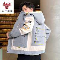 公牛乐途2020春季新款夹克男学生韩版潮牌工装外套高中学生修身连帽风衣短