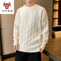 公牛乐途2020男潮流ins毛衣白色针织打底衫韩版休闲保暖加厚冬季针织衫上衣服