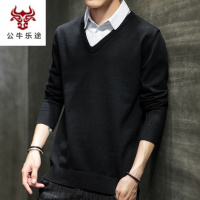 公牛乐途2020秋冬季毛衣男士假两件衬衫领打底针织衫带领潮流帅气线衣秋装上衣