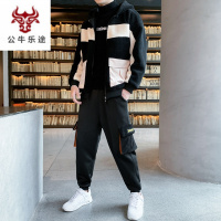 公牛乐途男士秋冬季外套2020新款加绒加厚羊羔绒休闲连帽青年套装冬装学生