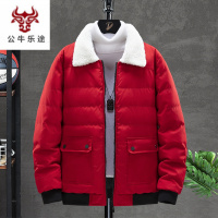 公牛乐途秋冬季男士2020年新款时尚棉服加绒加厚羊羔毛领保暖御寒棉服外套