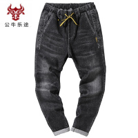 公牛乐途2020大码男士哈伦牛仔裤男宽松加肥加大松紧腰小脚裤秋季弹力胖人长裤