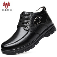 公牛乐途2020冬季男棉鞋加绒加厚保暖牛皮高帮中老年人休闲厚底防滑爸爸棉皮鞋