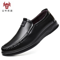 公牛乐途2020皮鞋男商务休闲韩版潮流英伦黑秋季男士真皮透气中年爸爸软底男鞋