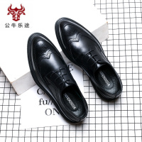 公牛乐途2020冬季潮鞋英伦韩版增高男士系带商务休闲皮鞋男复古花布洛克男鞋