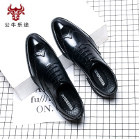 公牛乐途2020皮鞋男韩版潮流冬季新款男士商务休闲增高黑色英伦布洛克花男鞋