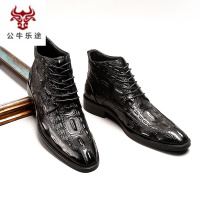 公牛乐途2020高端定制欧美新款英伦鳄鱼纹高帮男鞋马丁靴短靴子青年休闲皮靴男真皮潮流