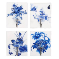 青花瓷系列随机发 24个装 [8-24个装]强力粘胶无痕挂钩免钉后厨房粘钩卫生间防水挂钩贴