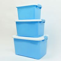 彩色蓝[收藏店铺优先发货] 大号长40宽28高22厘米 [破损包赔]透明收纳箱塑料特大号小号收纳盒加厚衣服玩具收纳筐