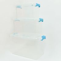 透明蓝[收藏店铺优先发货] 小号长27.5宽20高16.5厘米 [破损包赔]透明收纳箱塑料特大号小号收纳盒加厚衣服玩具收