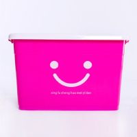 加厚玫红笑脸 60L:长52*宽37*高31厘米 特大号塑料收纳箱衣服棉被整理箱加厚大号收纳盒有盖衣物储物箱子