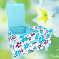 蓝色大花 大号双盖50*30*25cm 双盖双格衣服化妆品收纳箱可折叠桌面杂物储物箱内衣内裤袜收纳盒