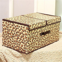 豹纹 大号双盖50*30*25cm 双盖双格衣服化妆品收纳箱可折叠桌面杂物储物箱内衣内裤袜收纳盒