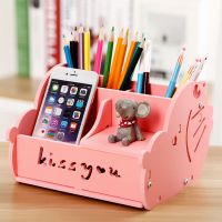 [粉色]叮当猫 创意时尚笔筒方形手机架桌面笔桶收纳盒工具办公文具用品