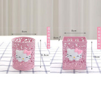 圆形玫瑰KT猫+方形玫瑰KT猫 卡通金属粉色笔筒KT多功能可爱学生桌面爱心蝴蝶结收纳盒黑中性笔