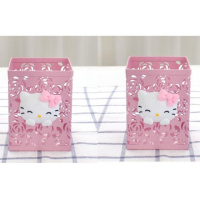 2个方形玫瑰KT猫 卡通金属粉色笔筒KT多功能可爱学生桌面爱心蝴蝶结收纳盒黑中性笔