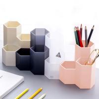 黑色+白色+粉色+米色 ins风创意六角菱形3格笔筒笔座多功能桌面收纳桶装饰化妆刷收纳桶