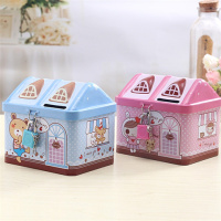 房子粉加蓝一对 创意儿童礼品铁皮带锁存钱罐学生储蓄罐生日卡通防摔储钱罐