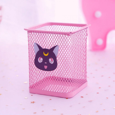 粉色方形黑猫 卡通少女心笔筒可爱韩版学生文具用品办公室桌面收纳盒