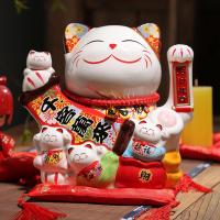 22厘米高千客万来财-80 猫摆件电动摇手家用店铺收银台开业礼品大小号白色陶瓷财猫