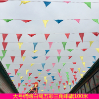 大号白绳五彩旗100米 红绳五彩旗三角串旗80米加50个灯笼婚庆布景道具节庆用品户外装饰