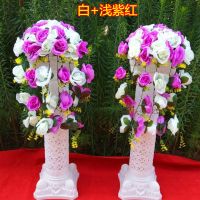 白+浅紫红 一束花效果图 婚庆罗马柱路引花拱路引42头路引花柱开业店庆活动布景装饰道具