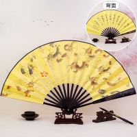 九龙图-黑竹刻字款 折叠十寸双面古代扇子古风扇子舞扇子定制折扇汉服便宜蹦迪扇子