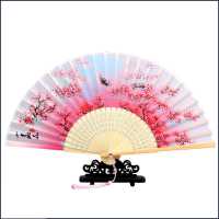 桃花十里 有扇套 古风丝布女折叠扇子中国古典日式古风舞蹈演出女式流苏随身折叠小