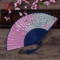12号浪漫樱花蓝骨 简约主义无扇套 扇子古风折扇汉服舞蹈扇子中国风学生夏季凉扇礼品扇