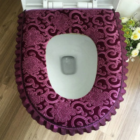 马桶垫坐垫加厚马桶坐垫钻石绒花边坐便套马桶套拉链防水