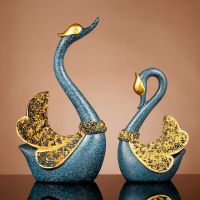蓝金天鹅一对.小号 欧式家居饰品鹿摆件客厅办公室书房工艺品酒柜电视装饰品摆设