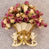 米黄色壁挂+酒红色花 壁挂花盆装饰品壁饰客厅卧室墙壁装饰挂件壁挂花瓶墙饰墙面挂饰