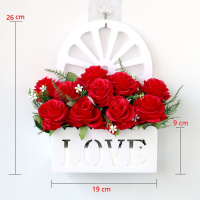 love篮+卷边玫大红+送挂钩 挂壁饰挂墙挂篮假花室内吊篮墙面装饰花艺挂件挂墙花篮仿真花套装