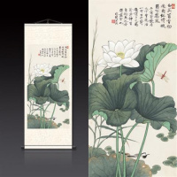 B款 30*80 荷花蜻蜓丝绸国画家居装饰古色古香送礼送老外客户礼品画水墨画