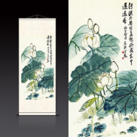 F款 30*80 荷花蜻蜓丝绸国画家居装饰古色古香送礼送老外客户礼品画水墨画