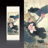 J款 45*100 荷花蜻蜓丝绸国画家居装饰古色古香送礼送老外客户礼品画水墨画