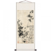 F款 100*30宣纸喷绘 板桥竹子国画名家字画风水玄关装饰画丝绸卷轴画客厅装饰画办公室