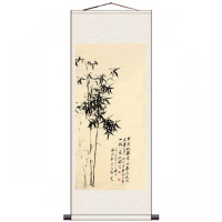 G款 120*45宣纸喷绘 板桥竹子国画名家字画风水玄关装饰画丝绸卷轴画客厅装饰画办公室