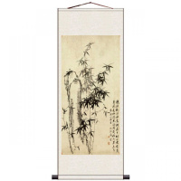 H款 120*40宣纸喷绘 板桥竹子国画名家字画风水玄关装饰画丝绸卷轴画客厅装饰画办公室