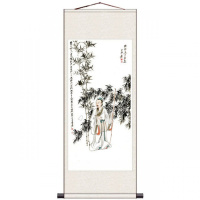 L款 100*30宣纸喷绘 板桥竹子国画名家字画风水玄关装饰画丝绸卷轴画客厅装饰画办公室